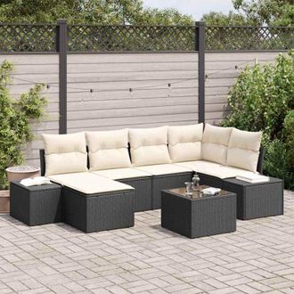 vidaXL Conjunto De Sof&aacute; De Jard&iacute;n 7 Pcs Negro Y Crema Polirat&aacute;n Vidaxl