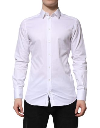 Dolce & Gabbana White Cotton Gold Long Sleeve Men Dress Shirt