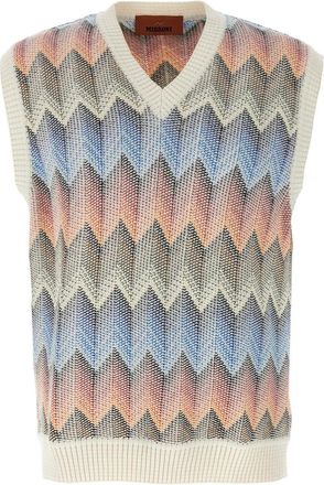 Missoni Sleeveless Jumpers, male, Multicolor, M, Gradient Cotton Chevron Blend Vest