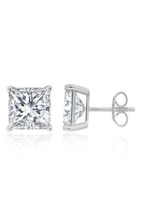 Crislu Cubic Zirconia Square Stud Earrings in Platinum at Nordstrom
