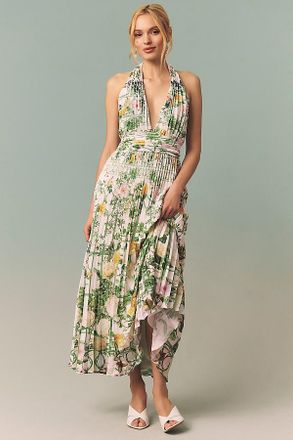 BHLDN Halter Backless Printed Maxi Dress