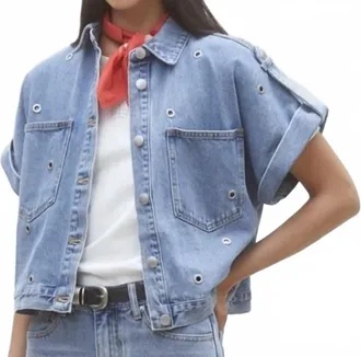 Suncoo Lord Short Sleeve Grommet Jacket In Jeans Clair