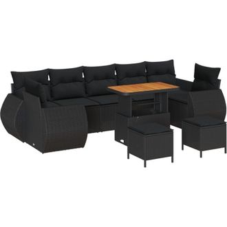 vidaXL Garden Sofa Set with Cushion with Storage Manual 10 pcs Black vidaXL