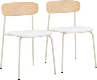 Oviala Juego de 2 sillas beige de madera y metal con acabado imitaci&oacute;n cuero