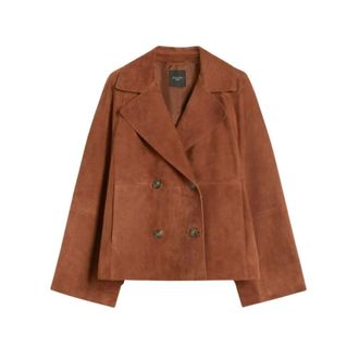 Max Mara Light Jackets, female, Orange, Size: XS Double-breasted Suede Jacket