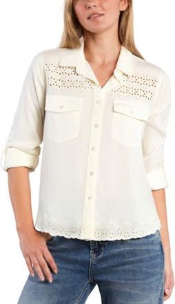 BILLY T Eyelet Butterfly Button-Up Shirt in White Lily at Nordstrom, Size X-Large
