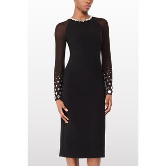 Jenny Packham Eurabia Mesh-Sleeve Midi Dress in Liquorice at Nordstrom, Size 8 Uk