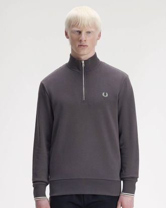 Fred Perry Mens 87A Half Zip Sweatshirt in Grey Cotton - Size X-Large