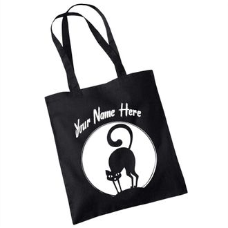Bang Tidy Clothing Halloween Bags Personalised Black Cat Silhouette Trick or Treat Bag Cotton Tote 38 x 42 cm BLACK