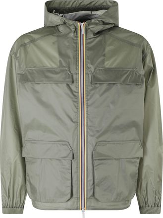 K-Way Green Clad Extra Light Hooded Front Zip Nylon Jacket