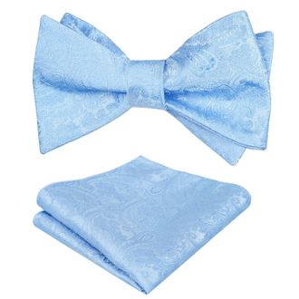 Alizeal Mens Paisley Jacquard Self Tied Bow Tie Pocket Square Set (Light Blue)(Size: One Size)