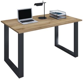 VCM Wood Desk Al. 76 X An. 110 X P. 80 Cm Mesa De Ordenador Lisa Pies De Metal De Alta Calidad Mesa De Trabajo Muebles De Oficina - Lona U (negro / Roble 