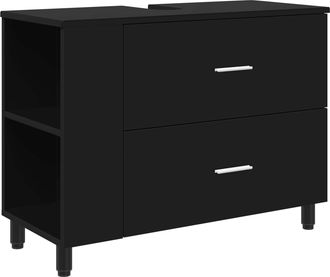 vidaXL Unidad De Tocador De Ba&ntilde;o Negro 80 X 35 X 60 Cm Vidaxl