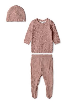 Fragile Embossed Cherry Long Sleeve Top, Leggings and Hat Set in Blossom at Nordstrom, Size 12M