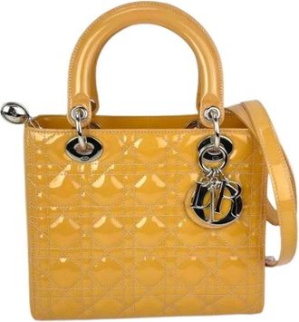 Dior Pre-owned Patent Leather Medium Lady Bag - Dames - Vintage Handtas - Geel - ONE Size - Leer - Vintage