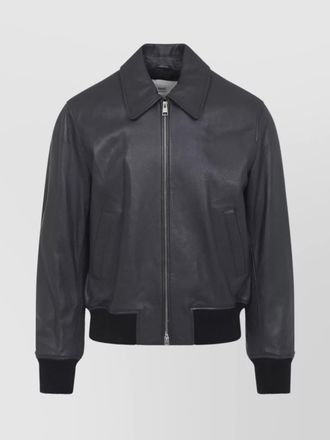 Ami ribbed cuffs leather jacket