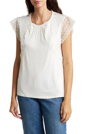 Forgotten Grace Lace Cap Sleeve Mixed Media Top in White at Nordstrom Rack, Size X-Large