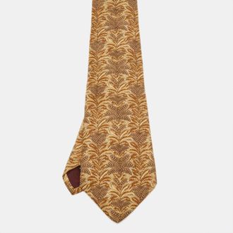 Ferragamo Brown Leaf Print Silk Traditional Tie