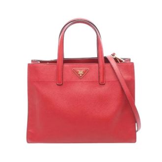 Prada Pre-owned Handbags, female, Red, Size: ONE SIZE Pre-owned Saffiano Soft 2way handbag