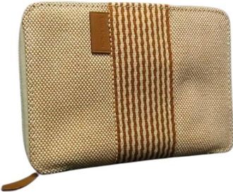 Herm&egrave;s Beige Orange Canvas Coin Purse/Coin Case (Pre-Owned)
