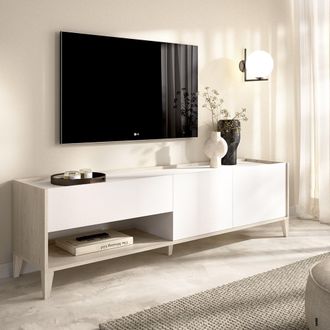 Dmora Mueble Para Tv Willits, Modular, Un Caj&oacute;n, 2 Estantes, 39x150x50h Cm Blanco