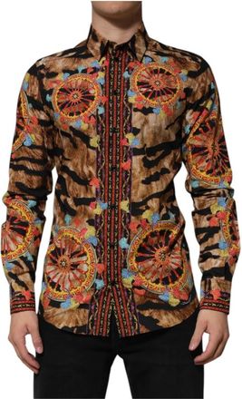 Dolce & Gabbana Cotton Tiger Carretto Shirt met lange mouwen - Heren - Casual Overhemden - Veelkleurig - L - Katoen - Overhemden