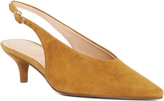 Dune London Ladies CREDIBLITY Leather Kitten Heel Sling-Backs Size UK 6 Suede Slingbacks Camel