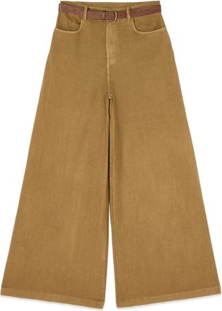Oltre Wide Leg Garment-dyed Katoenen Broek - Dames - Wijde Broeken - Groen - 3XL - Katoen - Broeken