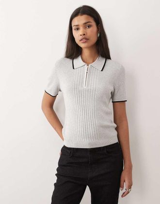 Wrangler Polo grigia e nera con zip corta-Grigio