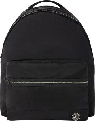 Stone Island Gecoate Nylon Metalen Rugzak in Econyl - Heren - Rugzakken - Zwart - ONE Size - Nylon - Tassen