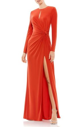 Mac Duggal Long Sleeve Keyhole Draped Gown in Brick Red at Nordstrom, Size 10