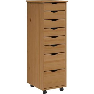 vidaXL Rolling Cabinet with Drawers moss Honey Brown Solid Wood Pine Vidaxl