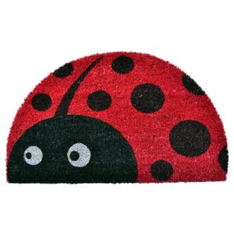 Imports Decor Half Round Ladybug Coir Door Mat, Cute Cartoon Coconut Fiber Doormat with Non-Slip PVC Backing, Indoor Outdoor Entrance Rug