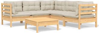 vidaXL Muebles De Jard&iacute;n 6 Pzas Y Cojines Madera Maciza De Pino Crema Vidaxl