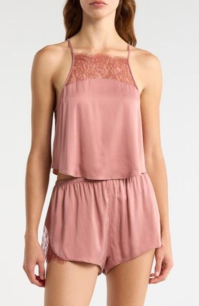 Lunya Lace Trim Washable Silk Short Pajamas in Brambled Blush/Mulled Maple at Nordstrom, Size X-Small