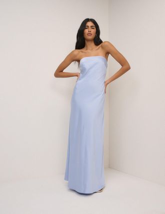 Nobody's Child Soft Blue Satin Bandeau Arden Maxi Dress