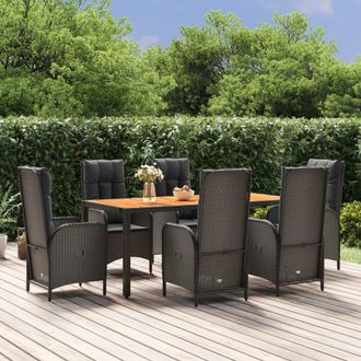 vidaXL Set De Comedor De Jard&iacute;n 7 Pzas Y Cojines Rat&aacute;n Sint&eacute;tico Negro Vidaxl
