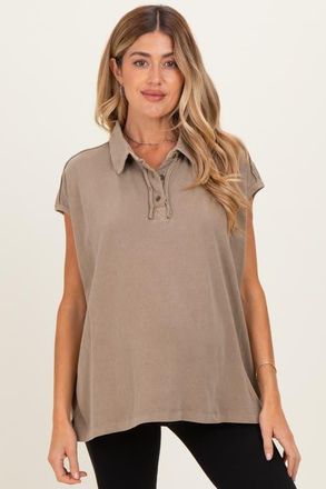Pinkblush Pigment Dye Sleeveless Polo Oversized Top in Mocha at Nordstrom, Size Medium