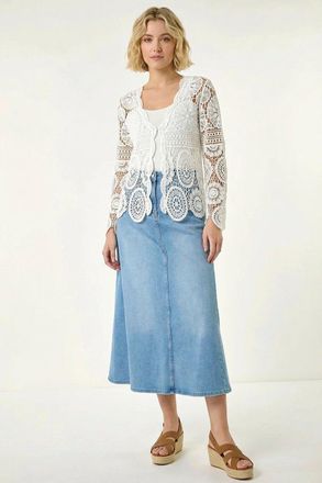 Roman Crochet Detail Knit Cardigan