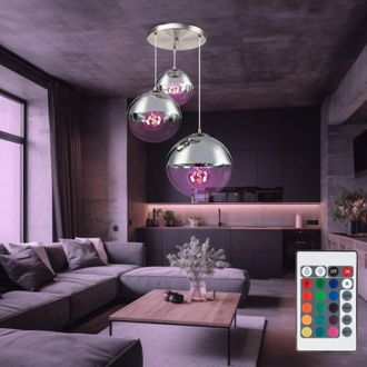 Globo Lighting Lampada a sospensione sfere di vetro lampada a sospensione lampada a sfera lampada da sala da pranzo a sospensione, cromo trasparente, dimmerabile