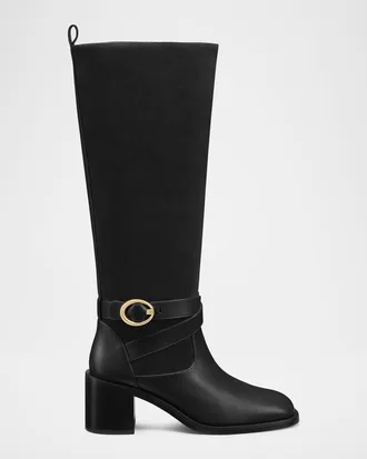Stuart Weitzman 55mm Benni Mixed Leather Riding Boots