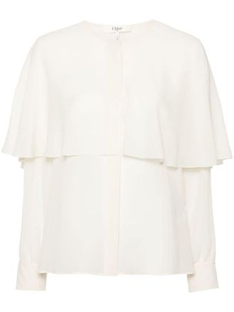 Chlo&eacute; cape-design silk shirt - women - Silk - 38 - Neutrals