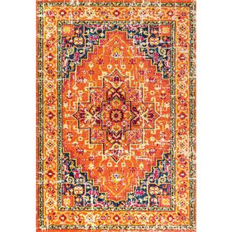 Jonathan Y Designs Brooklyn Geometric Medallion Area Rug in Orange/blue at Nordstrom, Size 4Ft 0In X 6Ft 0In