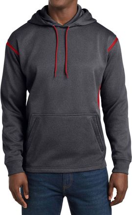 Sport-Tek Tech Fleece Colorblock Hooded Sweatshirt In Graphite Heather/red