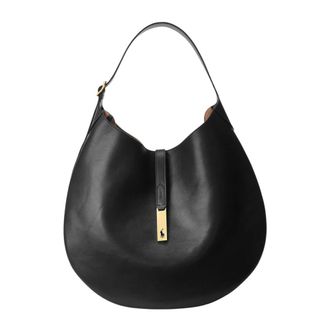 Polo Ralph Lauren Tassen, Dames, Zwart, ONE Size, Leer, Schoudertas Medium