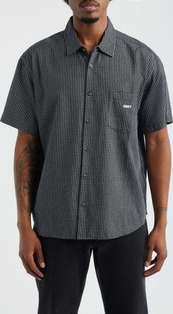 Obey Bigwig Frank Check Short Sleeve Button-Up Shirt in Black Multi at Nordstrom, Size X-Large