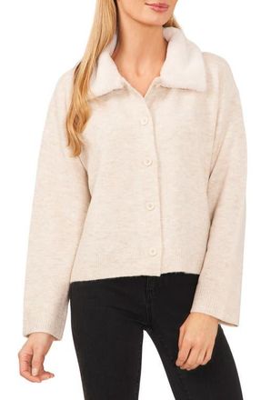 CeCe by Cynthia Steffe Crop Cardigan with Faux Fur Collar in Malted at Nordstrom, Size X-Large