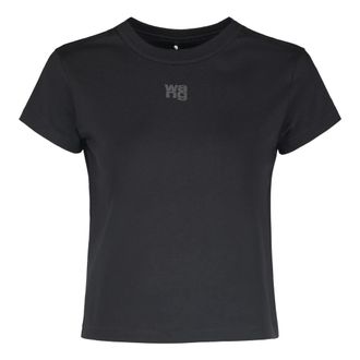 Alexander Wang Tops, Dames, Zwart, XS, Katoen, Essential JSY Shrunken T-shirt met Puff Logo