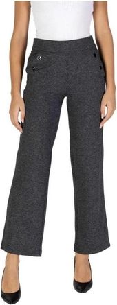 Street One Zwarte Hoge Taille Wijde Pijpen Broek - Dames - Wijde Broeken - Grijs - 3XL L30 - Polyester - Broeken