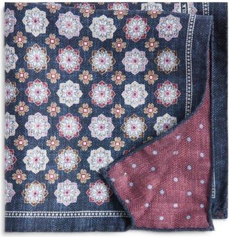 Nordstrom Double Print Silk Pocket Square in Navy at Nordstrom